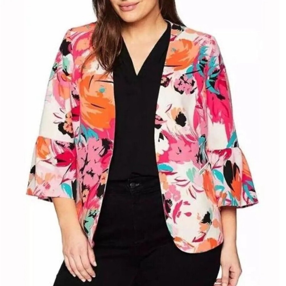 NEW Nine West Pink and Orange Floral Ruffle Blazer 6
